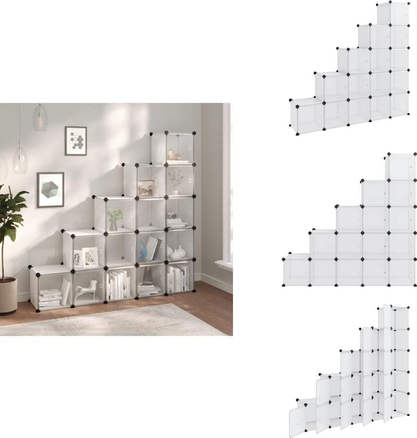 VidaXL Opbergmeubel Opbergmeubelen Opberger Opbergkast Opbergmeubel met 15 vakken en deuren polypropeen transparant