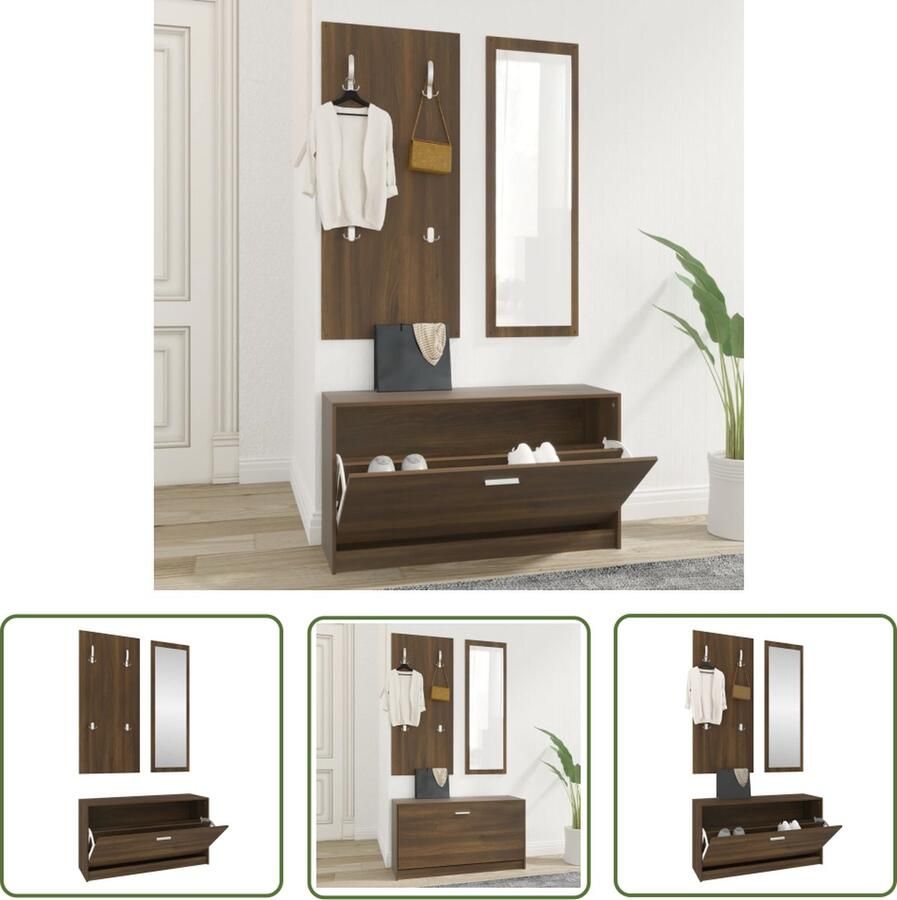 The Living Store Schoenenkast 3-in-1 set Opbergoplossing 80x27x46.5 cm Bruineiken Schoenenkast Opbergmeubel Kastje Schoenuitlegger Entryway Furniture