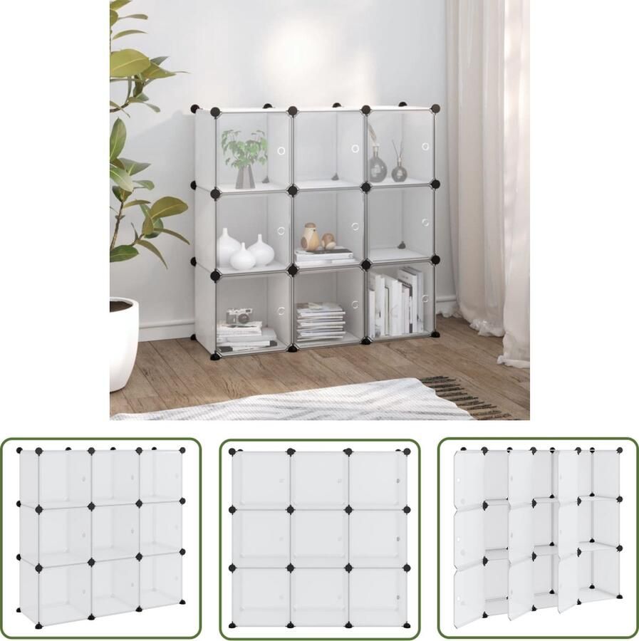 The Living Store Opbergmeubel met 9 vakken en deuren polypropeen transparant Kunststof Opbergbox Opbergmeubels Opbergsysteem Multifunctionele Kast Plastic Opbergkasten - Foto 2