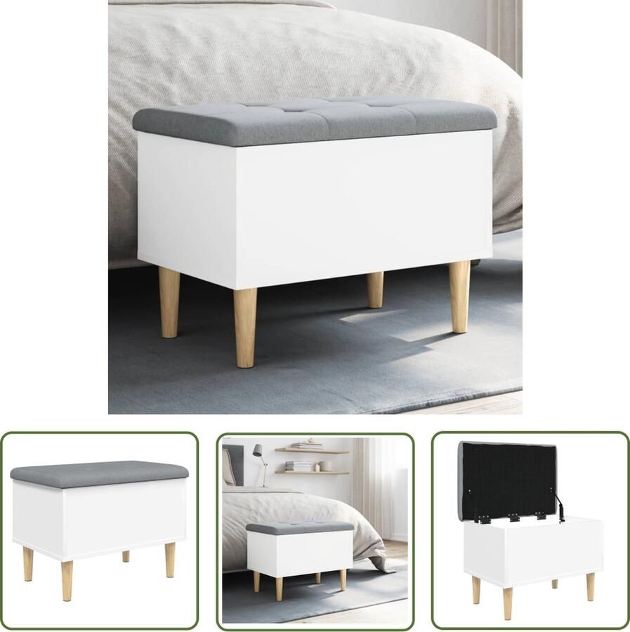 The Living Store Opbergbankje 62x42x46 cm bewerkt hout wit Opbergbank Bankstel Schoenuitlegger Kast Meubilair