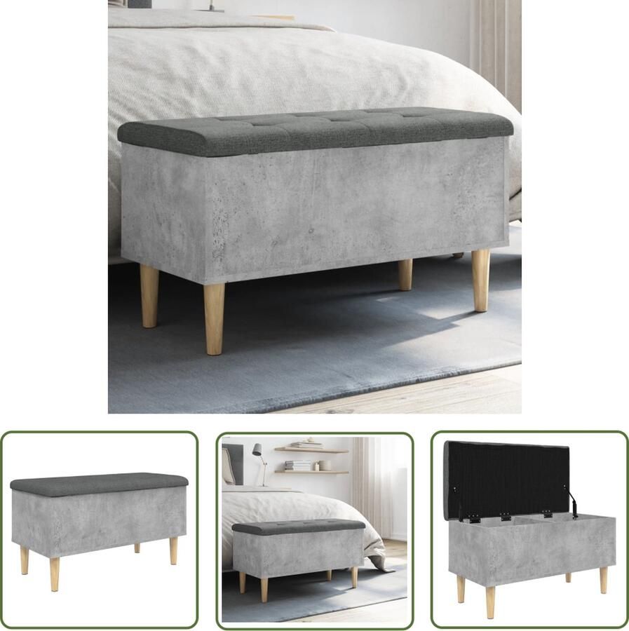 VidaXL Opbergmeubilair Opbergbank Opbergbankje 82x42x46 cm bewerkt hout betongrijs Bankstel Salontafel Livingroom Furniture