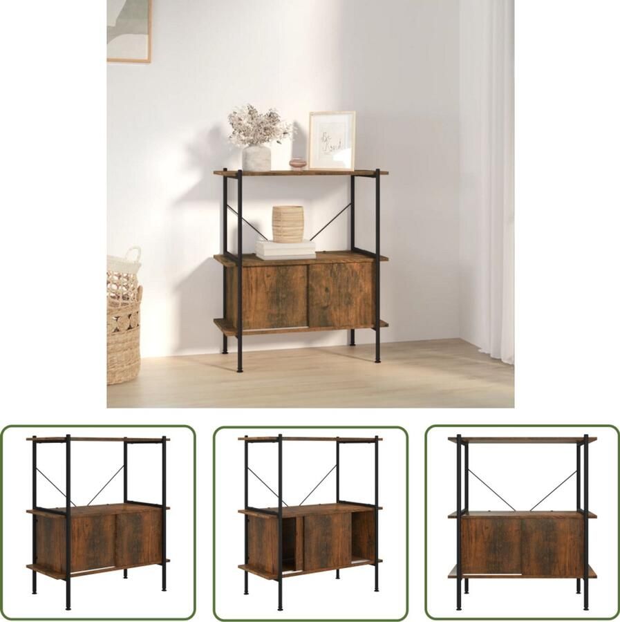 VidaXL Opbergrek 3-laags 80x40x92 cm Staal & Hout Opbergkast Bibliotheek Houten Kast Metalen Kast Livingroom Furniture Interieurdecoratie Woonaccessoires