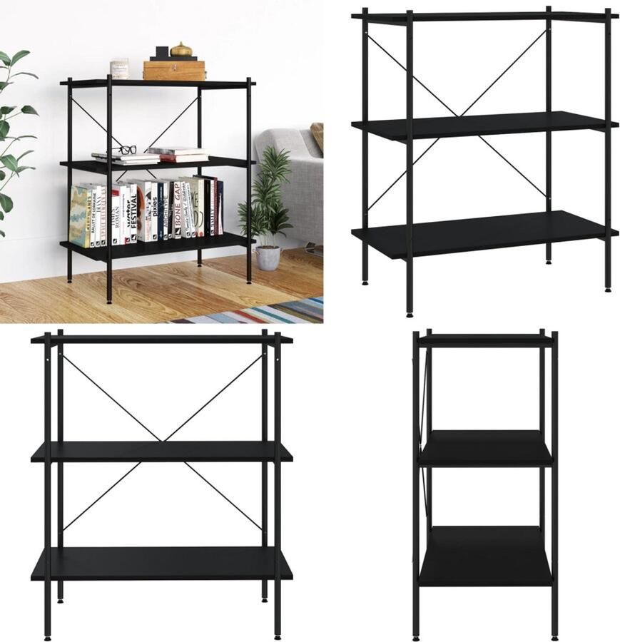 VidaXL Opbergrek 3-laags 80x40x92 cm zwart Opbergrek Opbergrekken Opbergkast Opbergkasten