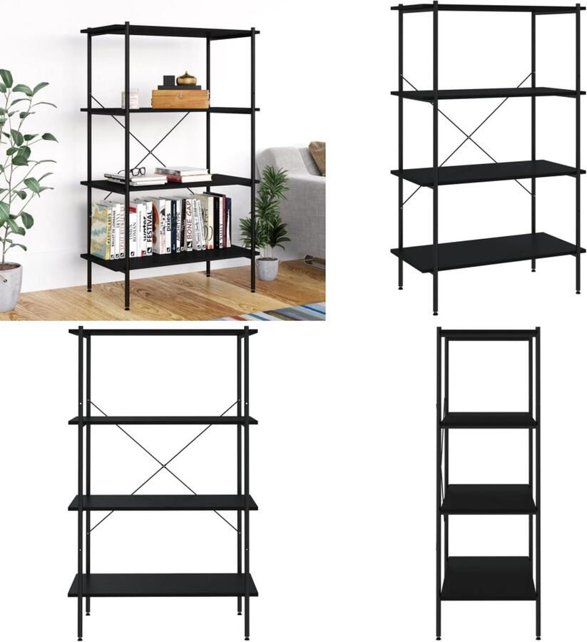 VidaXL Opbergrek 4-laags 80x40x130 cm zwart Opbergrek Opbergrekken Opbergkast Opbergkasten