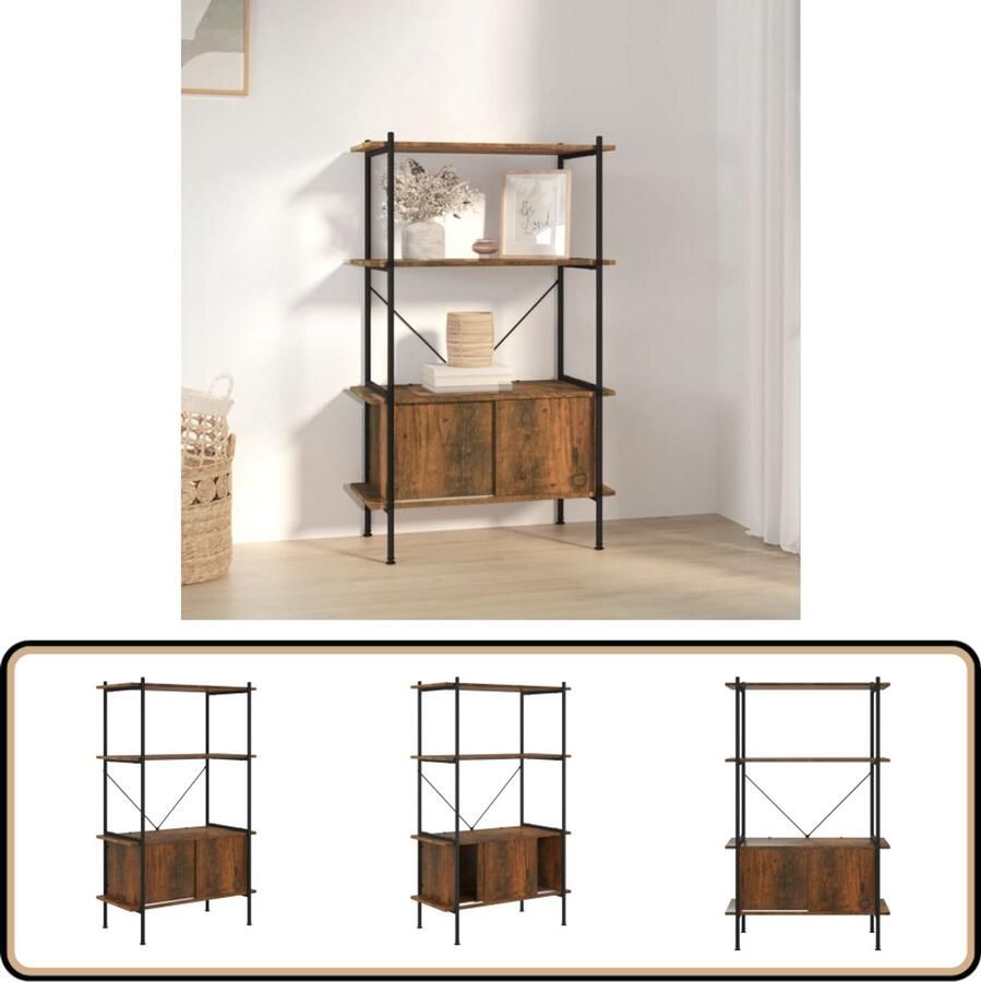 VidaXL Opbergrek 4-laags Kast Hout en Staal Opbergkast Bibliotheek Houten Kast Metalen Kast Bergruimte Woonaccessoires Interieurdecoratie