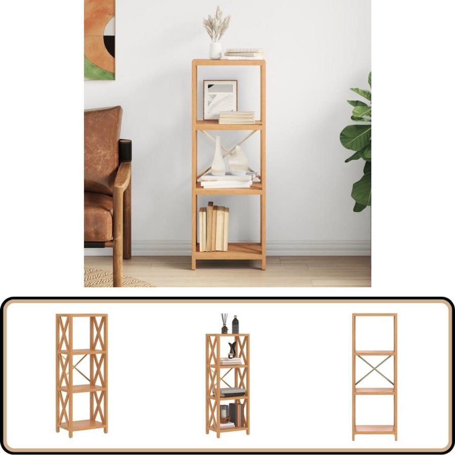 VidaXL Opbergrek 4-laags Massief eikenhout Opbergkast Eikenhouten Kast Boekenplank Bibliotheekkast Interieurdecoratie