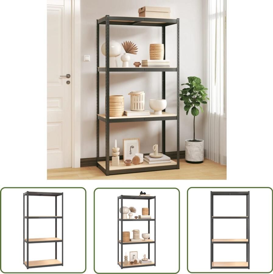 VidaXL Opbergrek 4-laags staal en bewerkt hout antracietkleurig Opslagrek Kast Metalen Kast Houten Kast Multifunctionele Kast