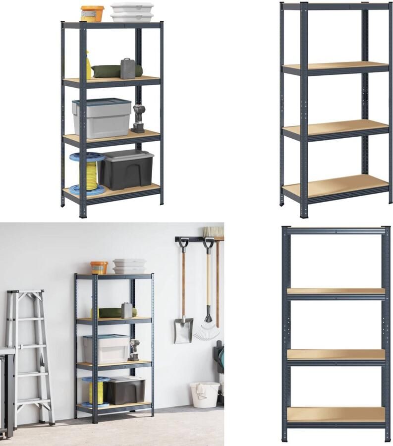VidaXL Opbergrek 4-laags staal en bewerkt hout antracietkleurig Plank Planken Garage Stelling Stellingkast