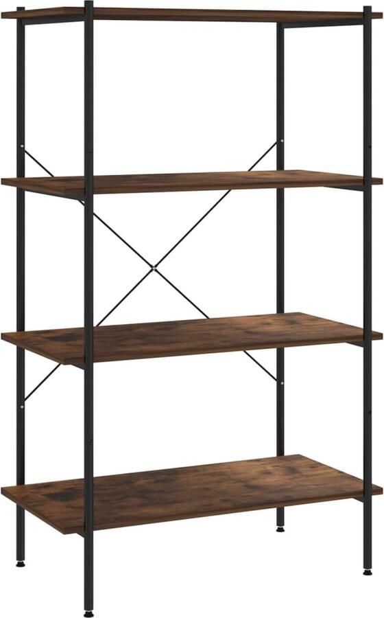 VidaXL Opbergrek 4-laags zwart & naturel 80x130cm Opslagruimte Opbergrek Zwarte Kast Metalen Kast Houten Kast Woonaccessoires Kantoorartikelen Bibliotheek Organisatie