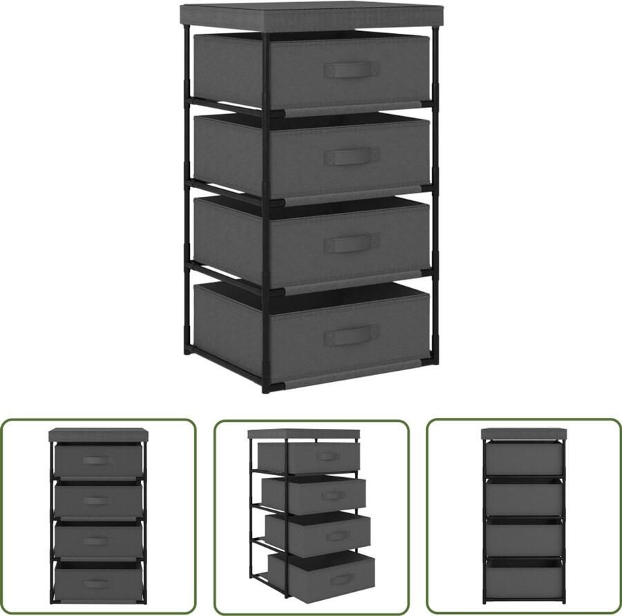 VidaXL Opbergrek 4 stoffen manden Grijs Staal Opslagruimte Bergruimte Kledingrek Opbergmanden Grijze Meubelen Metalen Meubelen Woonaccessoires Interieurdecoratie Designmeubilair Multifunctioneel Meubel