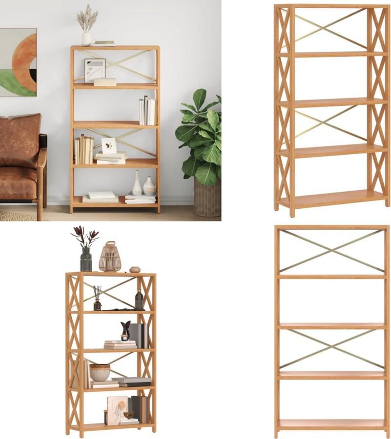 VidaXL Opbergrek 5-laags 80x30x146 cm massief eikenhout Schap Schappen Boekenkast Garagekast
