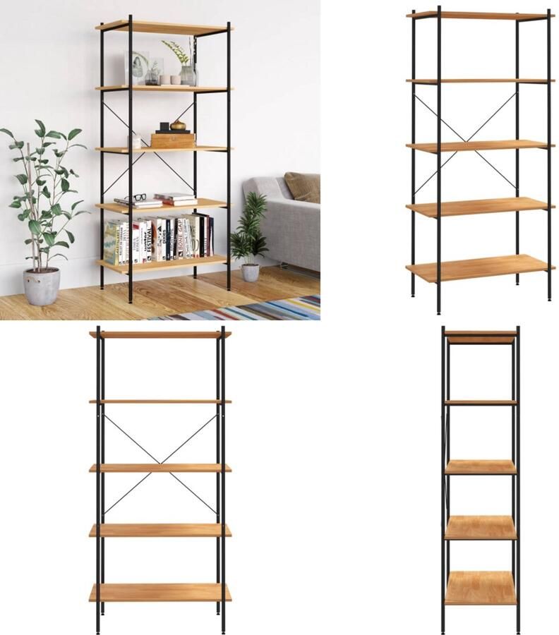 VidaXL Opbergrek 5-laags 80x40x163 cm zwart en eikenkleurig Opbergrek Opbergrekken Opbergkast Opbergkasten