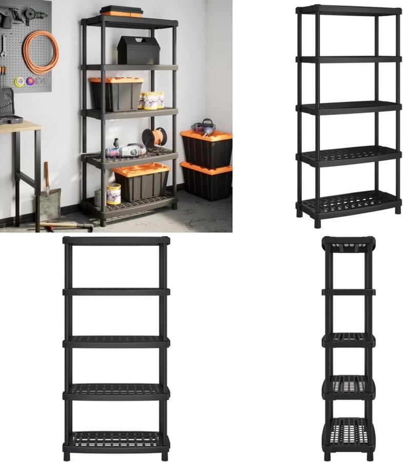 VidaXL Opbergrek 5-laags 93 5x45 5x194 5 cm polypropeen zwart Opbergrek Opbergrekken Keukenrek Opbergrek