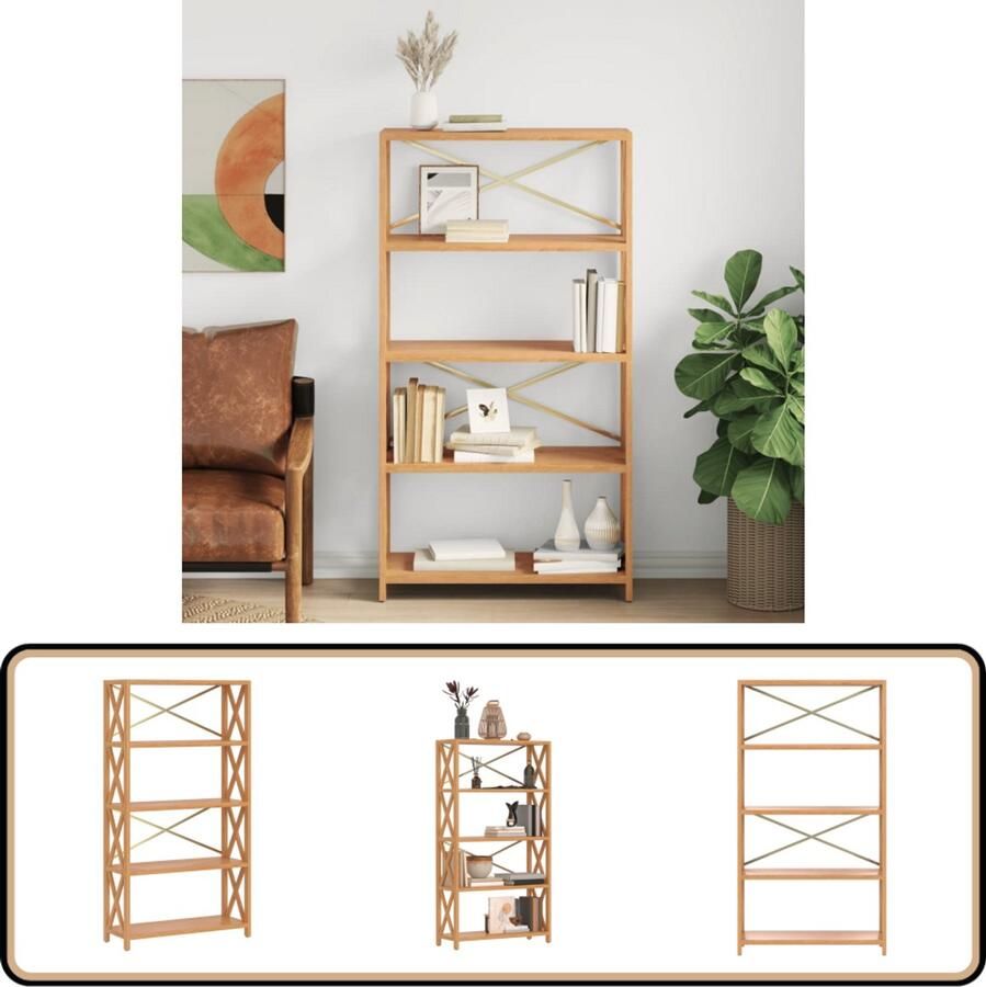 VidaXL Opbergrek 5-laags massief eikenhout 80x30x146cm Houten Opbergkast Eikenhout Opbergkast Bibliotheek Boekenplank Plantenkast Badkamerkast Keukenkast Opbergruimte Vintage Kast