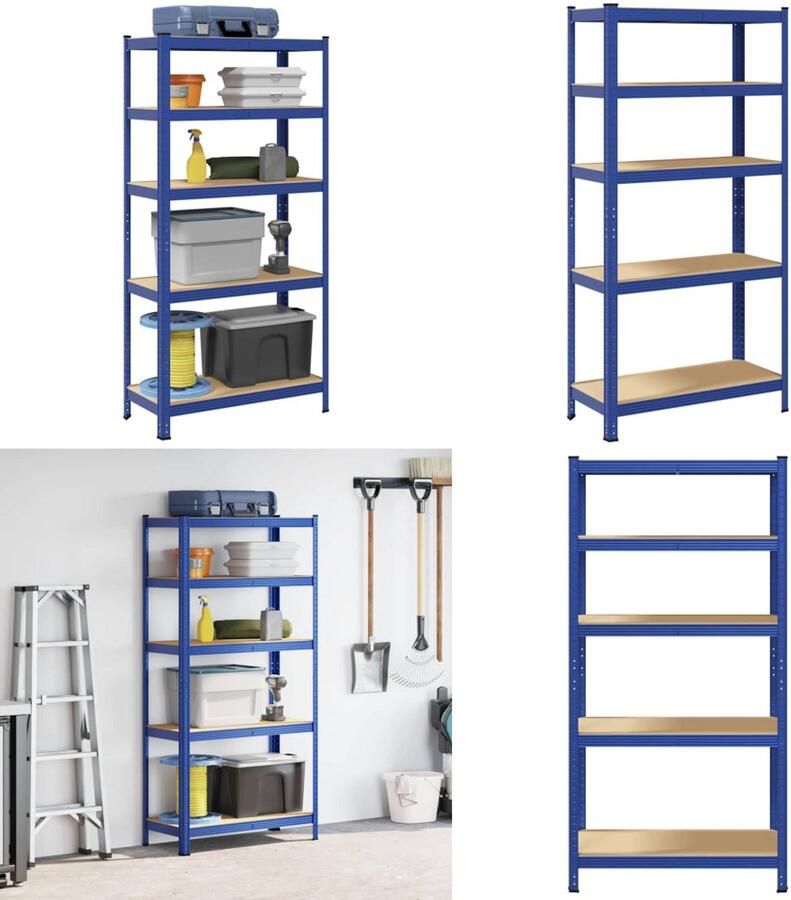 VidaXL Opbergrek 5-laags staal & bewerkt hout blauw Plank Planken Garage Stelling Stellingkast