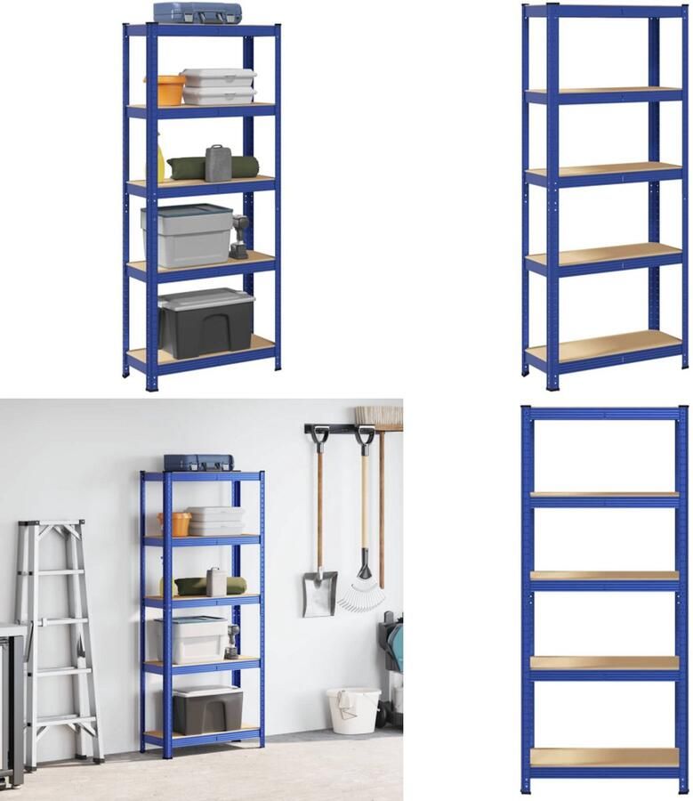 VidaXL Opbergrek 5-laags staal & bewerkt hout blauw Plank Planken Garage Stelling Stellingkast