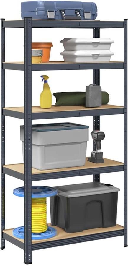 VidaXL Opbergrek 5-laags staal en hout Antraciet Opslagrek Industriele Opslag Metalen Rek Zwaar Belastbaar Rek Multifunctioneel Rek