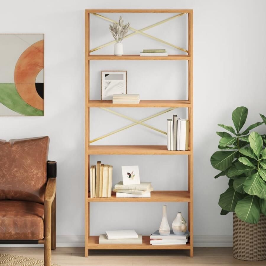 VidaXL Opbergrek 6-laags Massief Eikenhout 80x181cm Opbergkast Eikenhouten Kast Boekenplank Woonkamer Decoratie Living Room Furniture Vintage Stijl - Foto 2