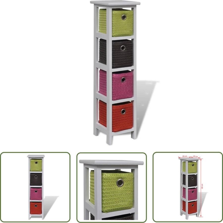 The Living Store Opbergrek Houten Meubel 20 x 20 x 80 cm Met 4 Weefmanden Houten Opbergkast Opbergrek Vintage Kast Boekenplank Woonaccessoires - Foto 2