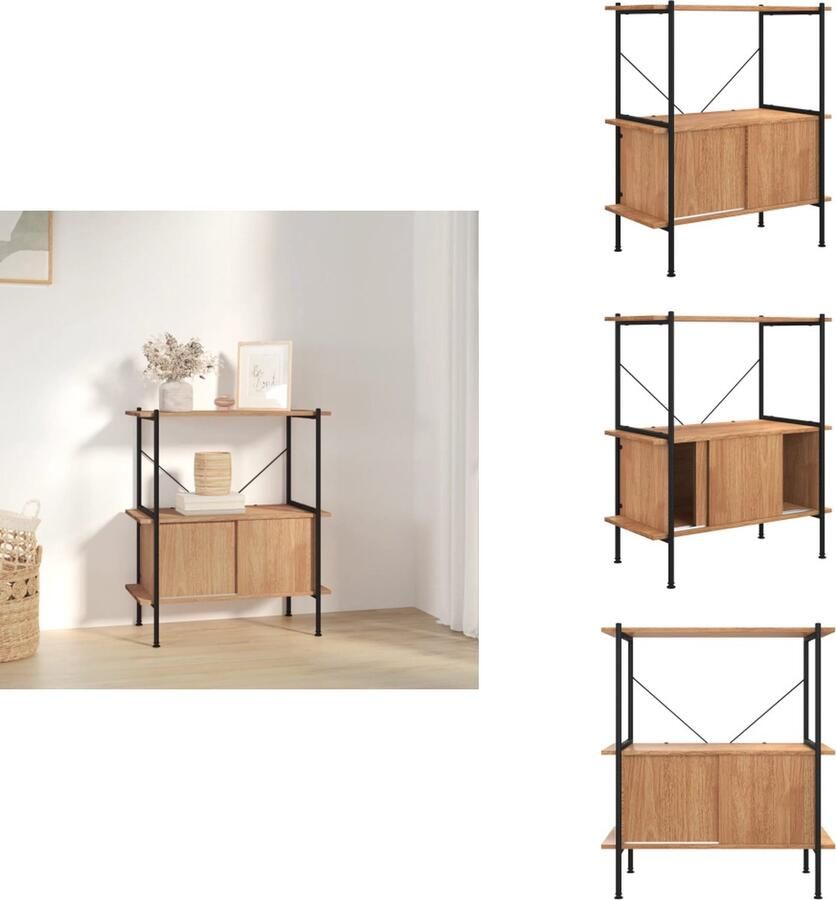 VidaXL -Opbergrek-3-laags-met-kast-80x40x92-cm-staal-en-bewerkt-hout - Foto 3