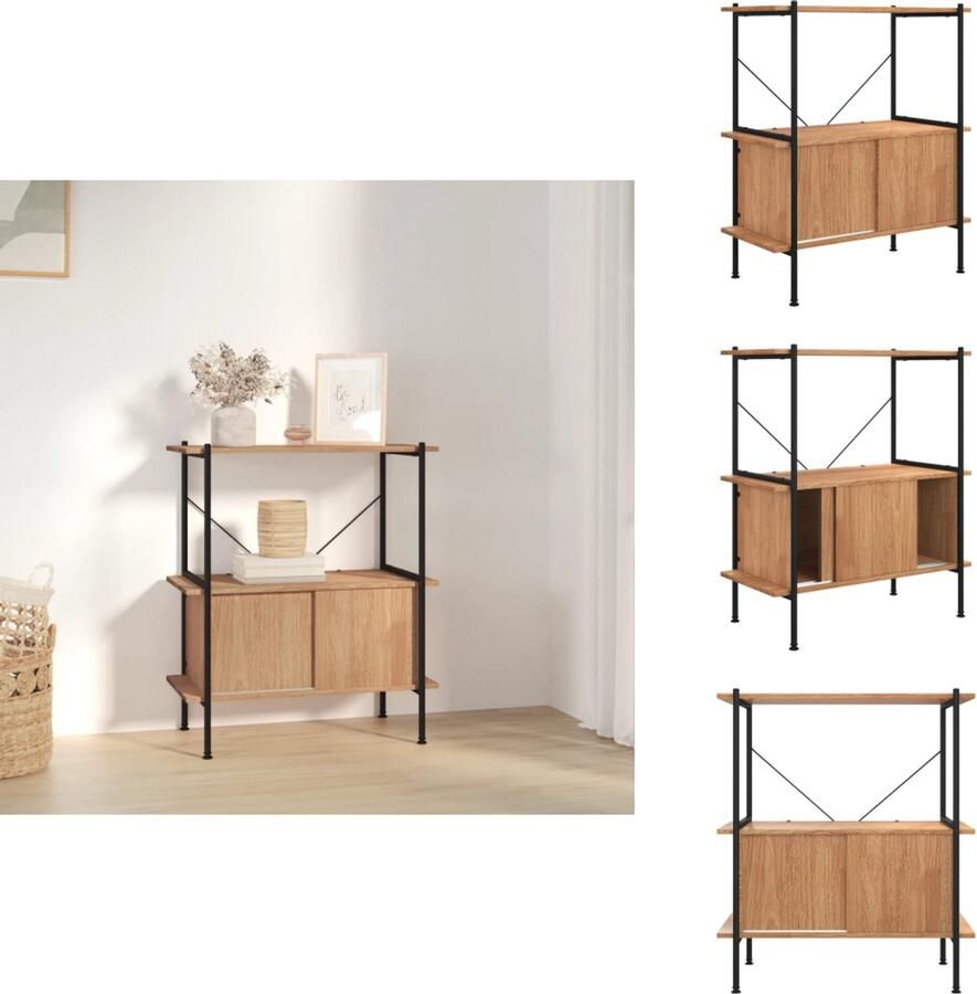 VidaXL -Opbergrek-3-laags-met-kast-80x40x92-cm-staal-en-bewerkt-hout