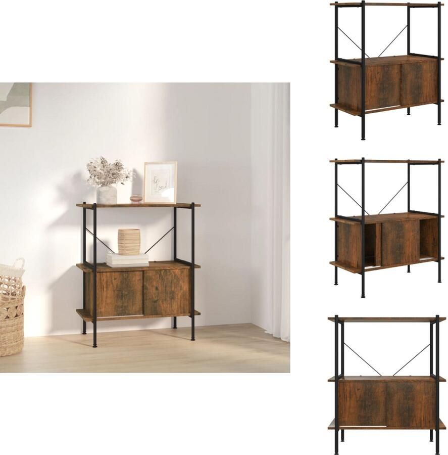 VidaXL Opbergrek Opbergrekken Opbergkast Kast -Opbergrek-3-laags-met-kast-80x40x92-cm-staal-en-bewerkt-hout