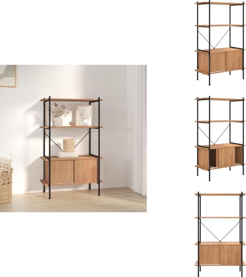 VidaXL Boekenplank Opbergrek 4-laags met kast 80x40x130 cm staal en bewerkt hout Houten Kast Metalen Kast Multifunctionele Kast - Foto 3