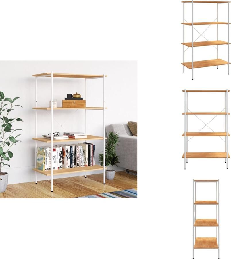 VidaXL Opbergrek Opbergrekken Opbergkast Opbergkasten Opbergrek 4-laags 80x40x130 cm wit en eikenkleurig - Foto 2