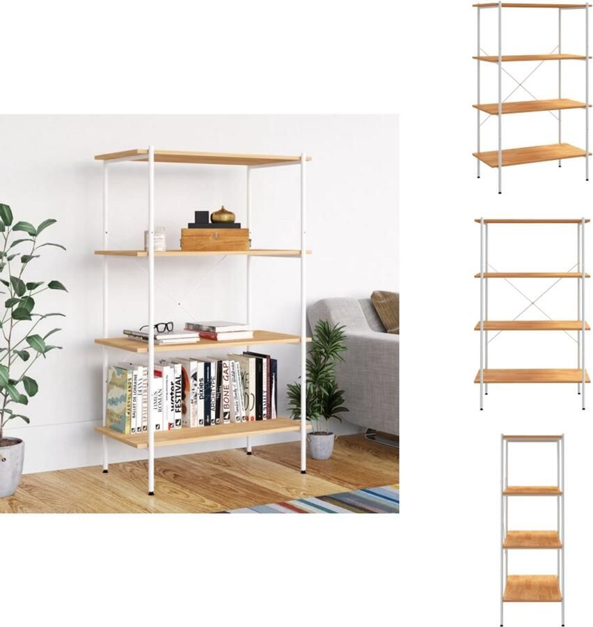 VidaXL Opbergrek Opbergrekken Opbergkast Opbergkasten Opbergrek 4-laags 80x40x130 cm wit en eikenkleurig