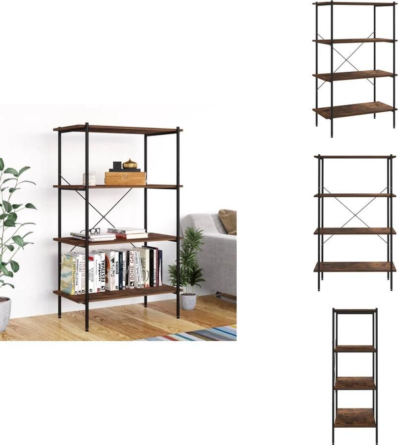 VidaXL Opbergrek Opbergrekken Opbergkast Opbergkasten Opbergrek 4-laags 80x40x130 cm zwart en donkerhoutkleurig - Foto 2