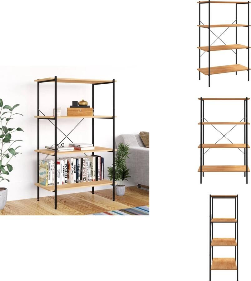 VidaXL Opbergrek Opbergrekken Opbergkast Opbergkasten Opbergrek 4-laags 80x40x130 cm zwart en eikenkleurig - Foto 2