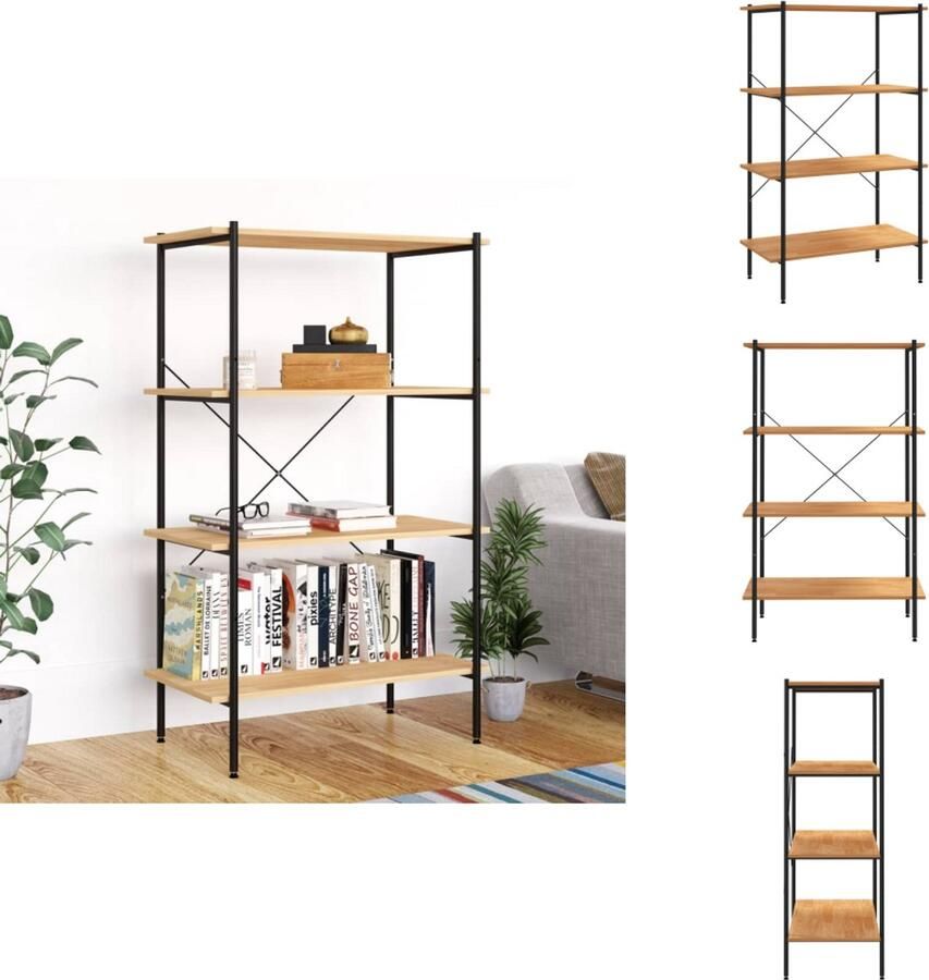 VidaXL Opbergrek Opbergrekken Opbergkast Opbergkasten Opbergrek 4-laags 80x40x130 cm zwart en eikenkleurig