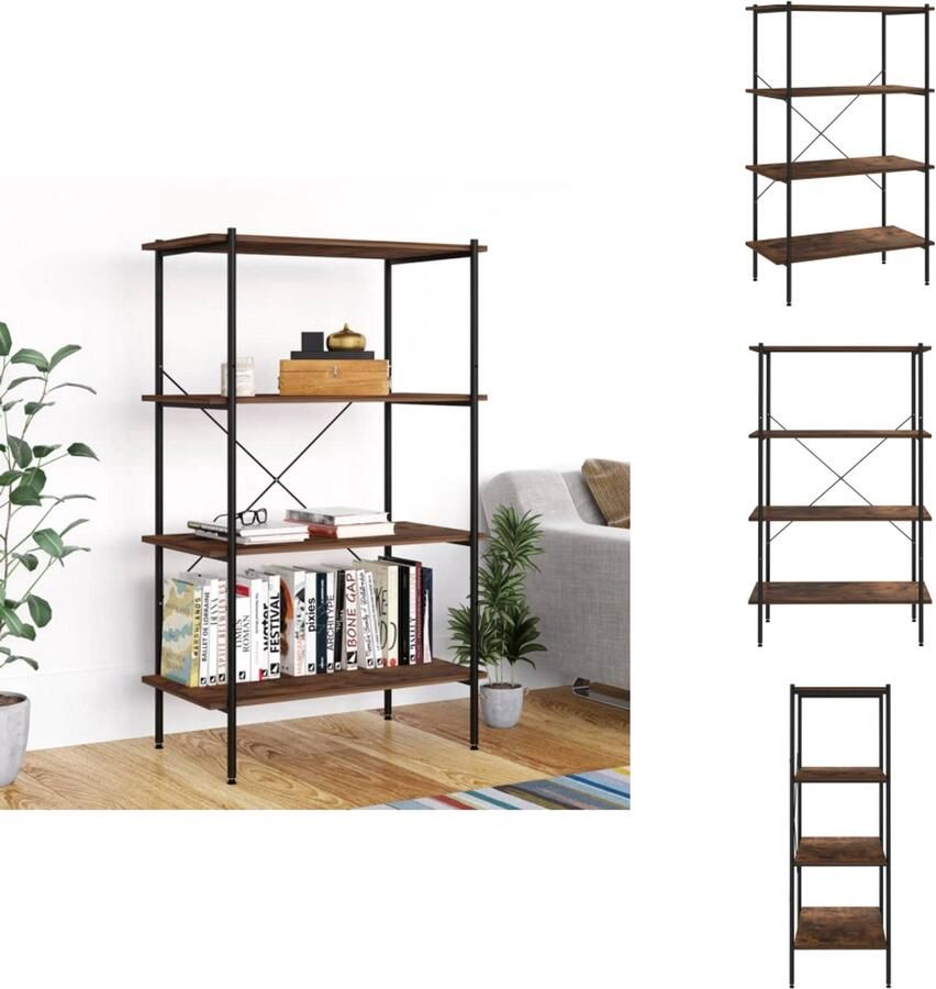 VidaXL Opbergrek Opbergrekken Opbergkast Opbergkasten Opbergrek 4-laags 80x40x130 cm zwart en donkerhoutkleurig