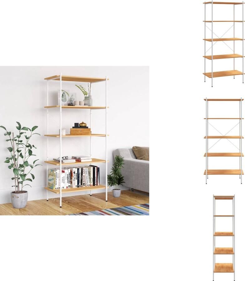 VidaXL Opbergrek Opbergrekken Opbergkast Opbergkasten Opbergrek 5-laags 80x40x163 cm wit en eikenkleurig - Foto 2