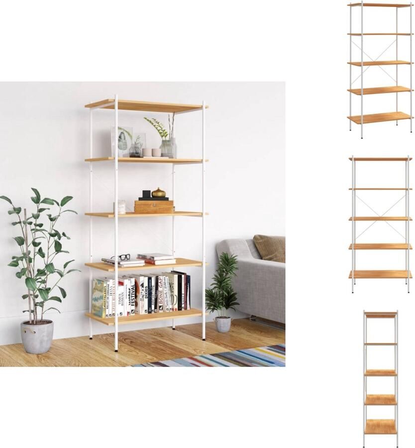 VidaXL Opbergrek Opbergrekken Opbergkast Opbergkasten Opbergrek 5-laags 80x40x163 cm wit en eikenkleurig