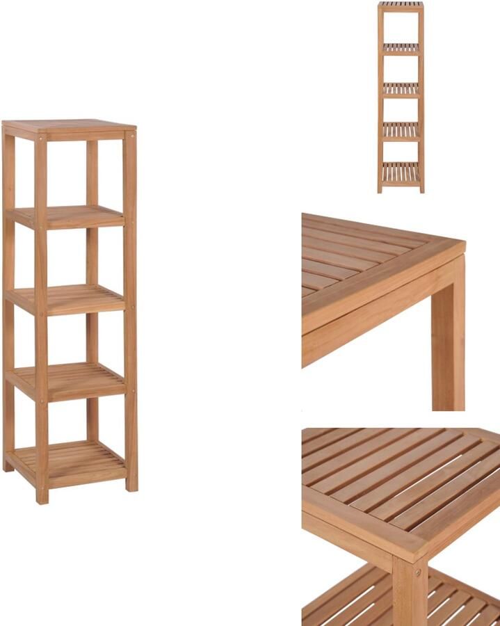 VidaXL Opbergrek Opbergrekken Rek Rekken Badkamer opbergrek 4-laags 42x42x165 cm massief teakhout