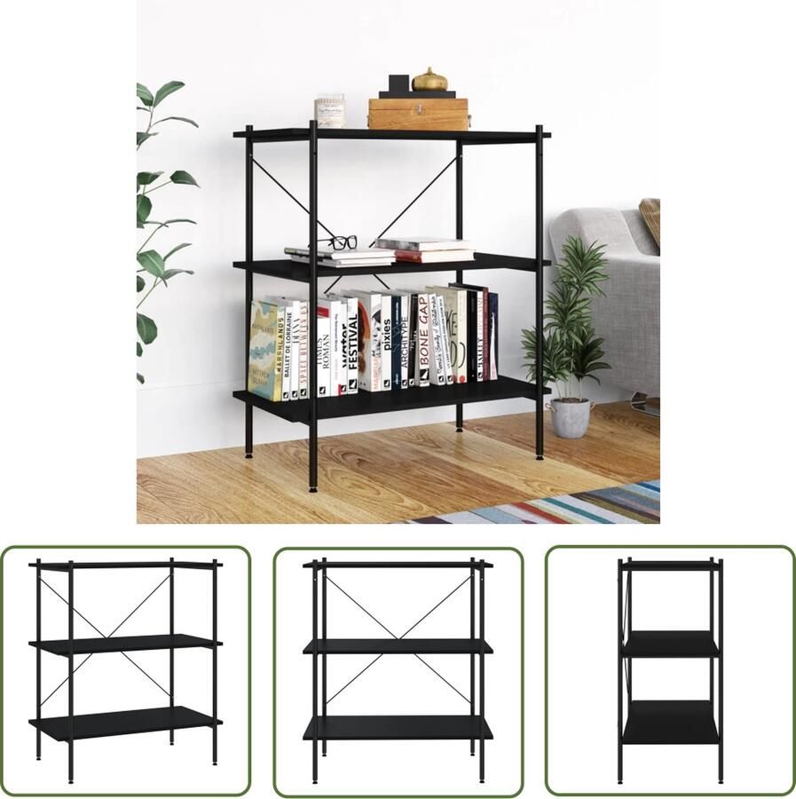 The Living Store opbergrek staand zwart 80 x 40 x 92 cm stevig bewerkt houten blad stalen constructie Opslagruimte Opbergrek Zwarte Opbergkast Metalen Opbergkast Boekenplank - Foto 2