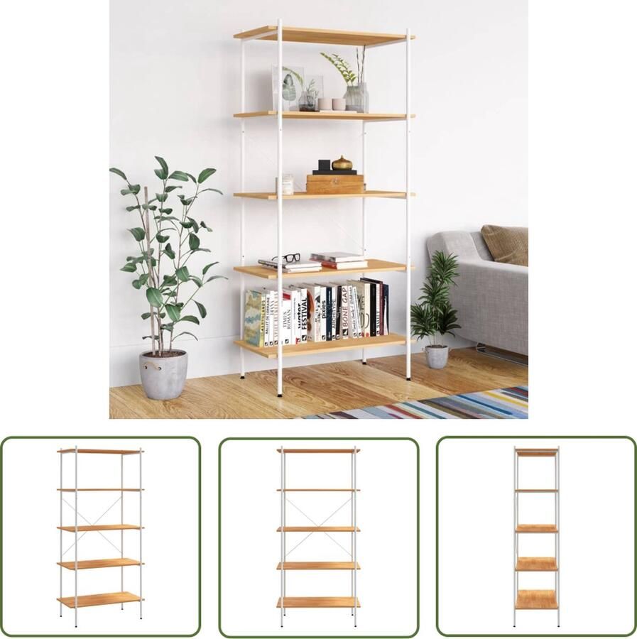 The Living Store Opbergrek 5-laags 80x40x163 cm wit en eikenkleurig Opslagruimte Opbergrek Boekenplank Woonaccessoires Designmeubel - Foto 2