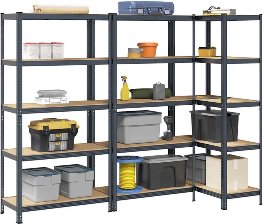 VidaXL Opbergrekken Staal & Hout 5-Laags 875kg Plank Planken Garage Stelling Stellingkast