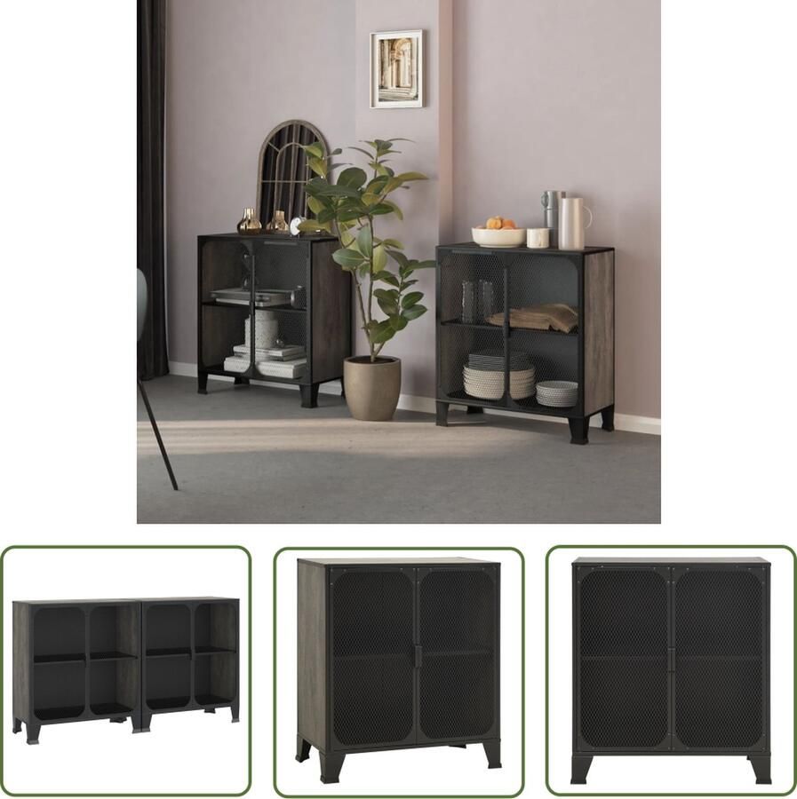 The Living Store Opbergkast Grijs 72 x 36 x 82 cm Metaal MDF IndustriÃle stijl Opslagkast Opbergruimte Industrieel Design Metalen Kast Mdf Kast - Foto 2