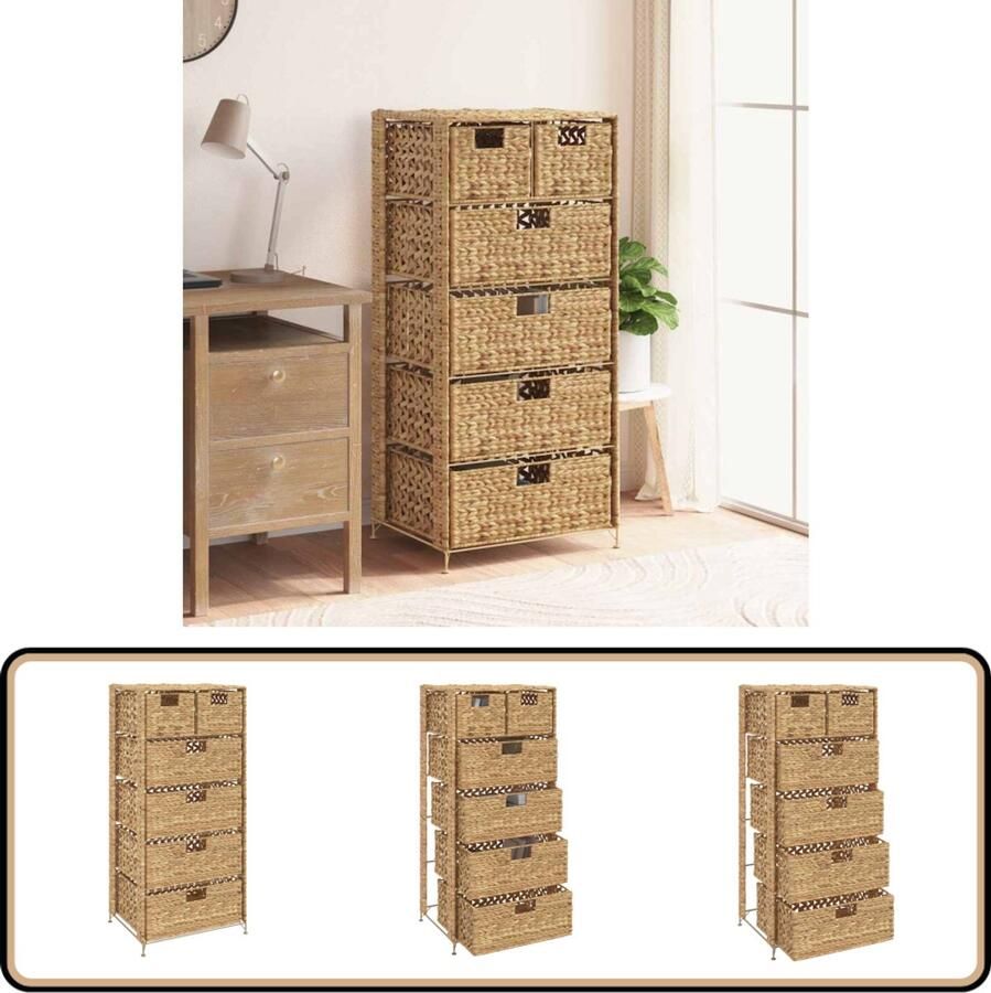 VidaXL Opbergset 6 Manden Waterhyacint 47x37x100 cm Ladekast Opbergkast Waterhyacint Houten Kast Landelijke Kast