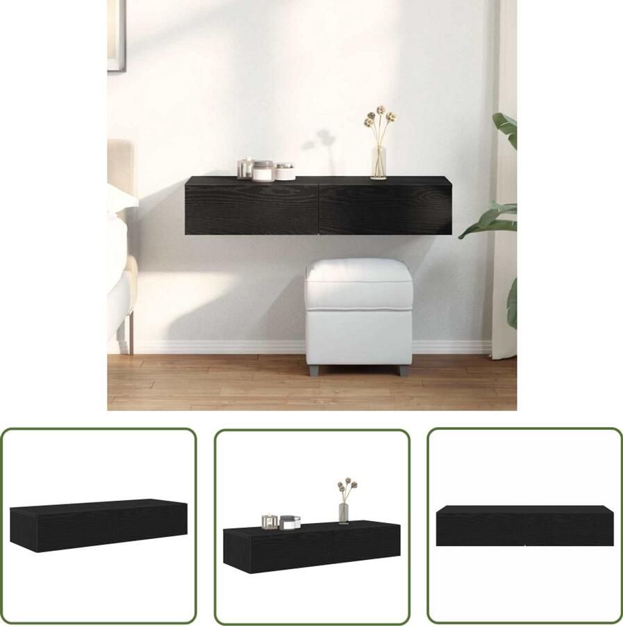 VidaXL Opbergvak Wandrek Wandschap met lades 100x36x19 cm bewerkt hout zwart Houten Kast Black Furniture Design Shelving Unit