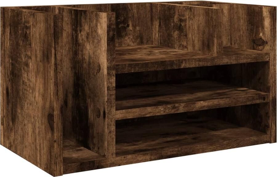 The Living Store Bureau organiser 44 5x24x25 cm bewerkt hout gerookt eikenkleur Bureau Organizer Opbergvakken Houten Bureauorganizer Bureauinrichting Kantoormeubilair