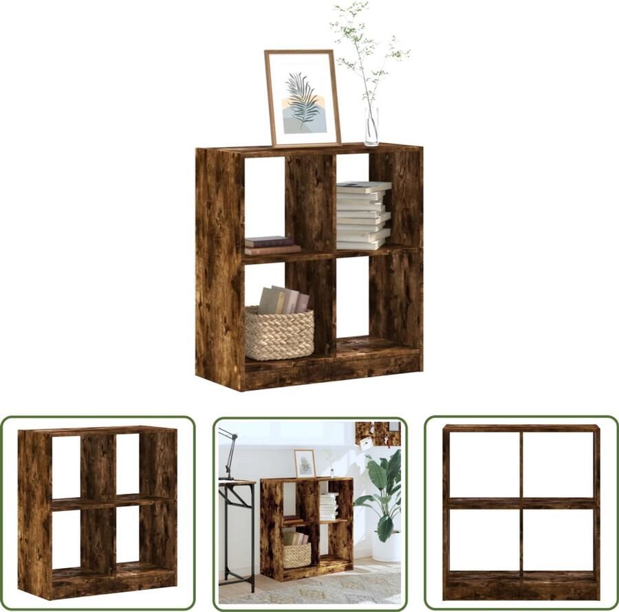 The Living Store Boekenkast 68 5x32x75 cm bewerkt hout gerookt eikenkleurig Boekenkast Open Kast Houten Boekenkast Vintage Boekenkast Industriële Boekenkast