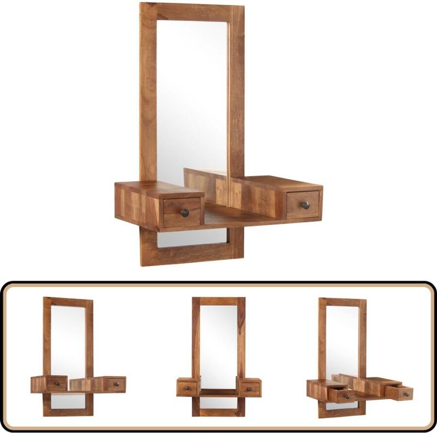 VidaXL Opmaakspiegel Massief Sheeshamhout 2 Lades Make-upspiegel Spiegel Sheeshamhouten Spiegel Wandspiegel Salontafel