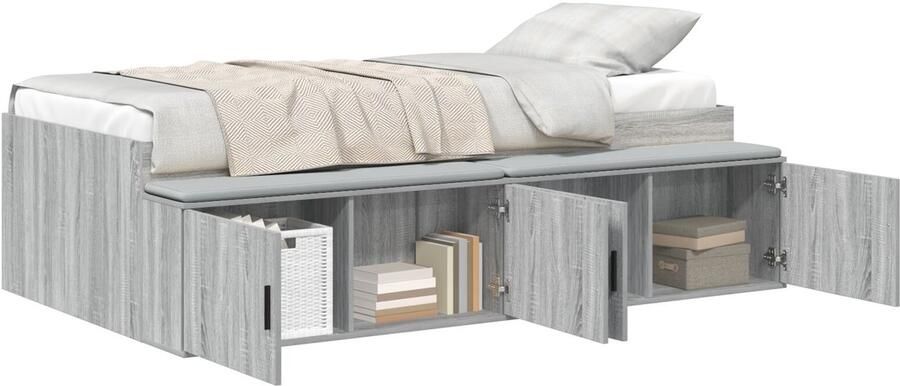 VidaXL Opbergbedframe met opslag Grijs sonoma 90 x 200 cm Bewerkt hout - Foto 2