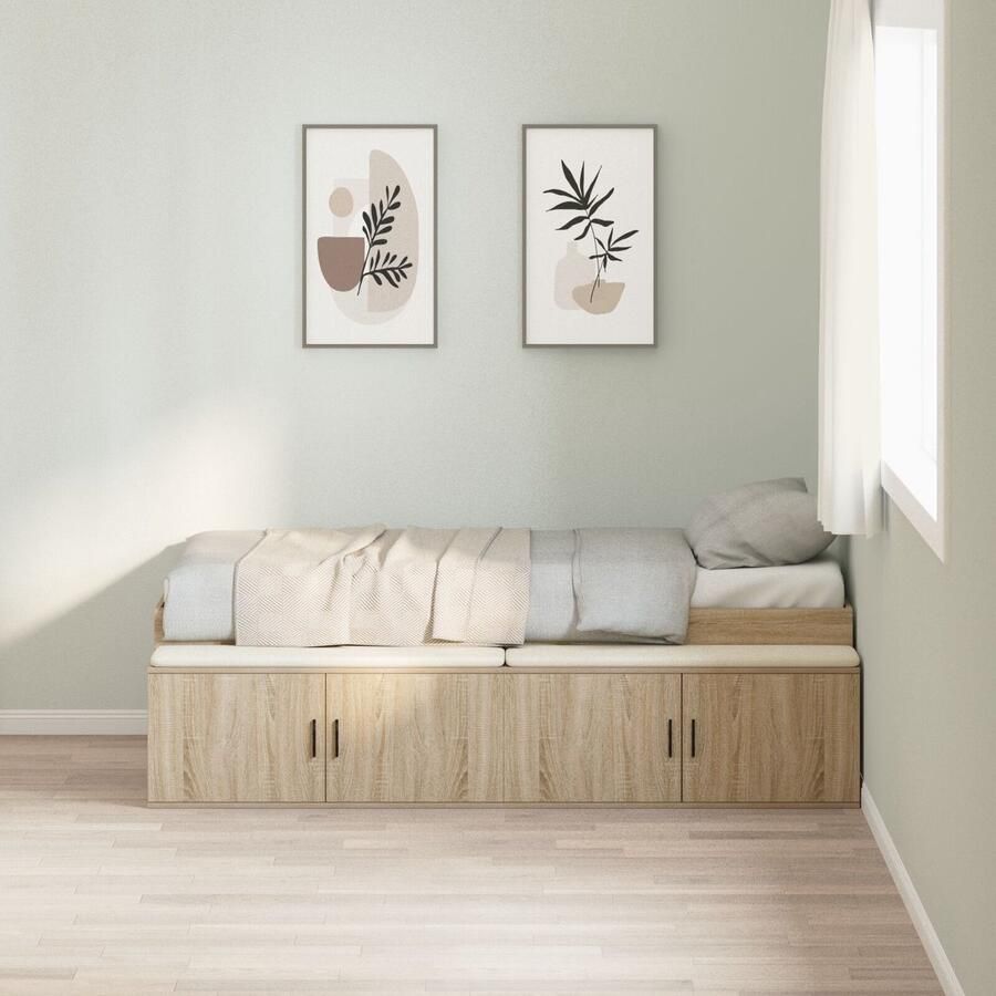 VidaXL Opbergbedframe met opslag Sonoma eiken 75 x 190 cm Bewerkt hout