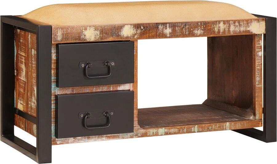 VidaXL Opbergbank in Meerkleurig Massief Gerecycled Hout 80x35x40 cm