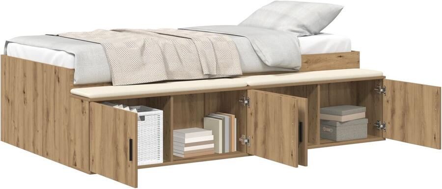 VidaXL Opbergbedframe artisanaal eikenkleurig 80 x 200 cm Bewerkt hout - Foto 2