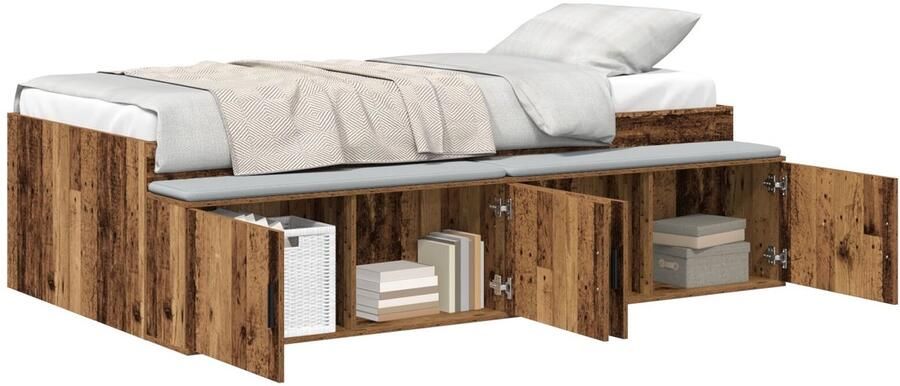 VidaXL Opbergbedframe met opslag Oud hout 90 x 200 cm Bewerkt hout - Foto 2
